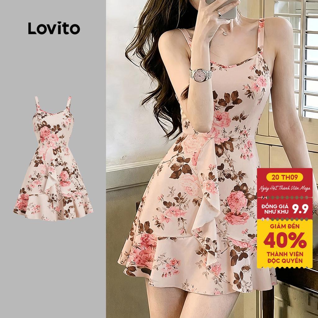 Lovito Đầm boho lai bèo xếp nếp bất đối xứng mùa xuân/hè cho nữ L199ED100