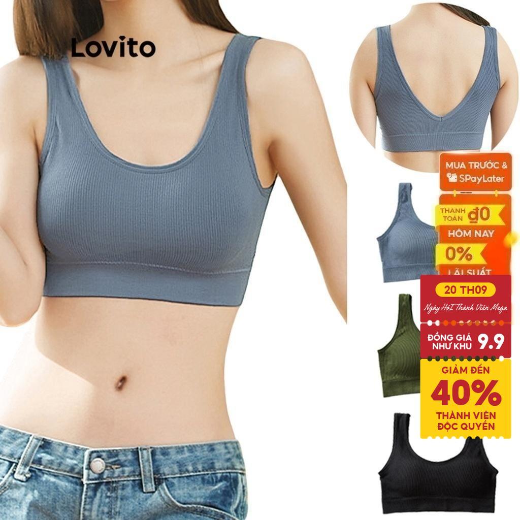 Lovito Phong cách thường ngày Áo Ngực Không Gọng Thoáng Khí Không Đường May Hở Lưng Không Dây Có Thể Tháo Rời Miếng Lót Cổ Chữ U Dành Cho Nữ L23LD072