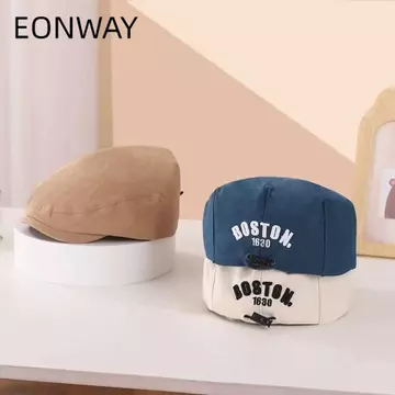 Mũ nồi EONWAY, Mũ lưỡi vịt thêu chữ có thể điều chỉnh, Mũ lưỡi vịt thêu chữ có dây rút thời trang Retro Denim Cotton Mũ lưỡi trai thoáng khí cho trẻ em