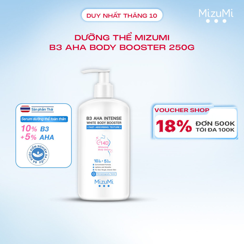 MizuMi Dưỡng Thể Sáng Da B3 AHA Intense White Body Booster 250g Mịn Màng , Niacinamide, AHA, Ceramide