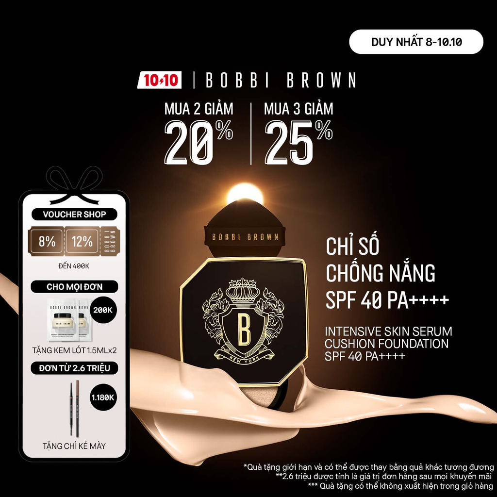 Bobbi Brown Intensive Skin Serum Cushion Foundation SPF 40 PA++++ | Phấn nước dưỡng da, cấp ẩm căng bóng
