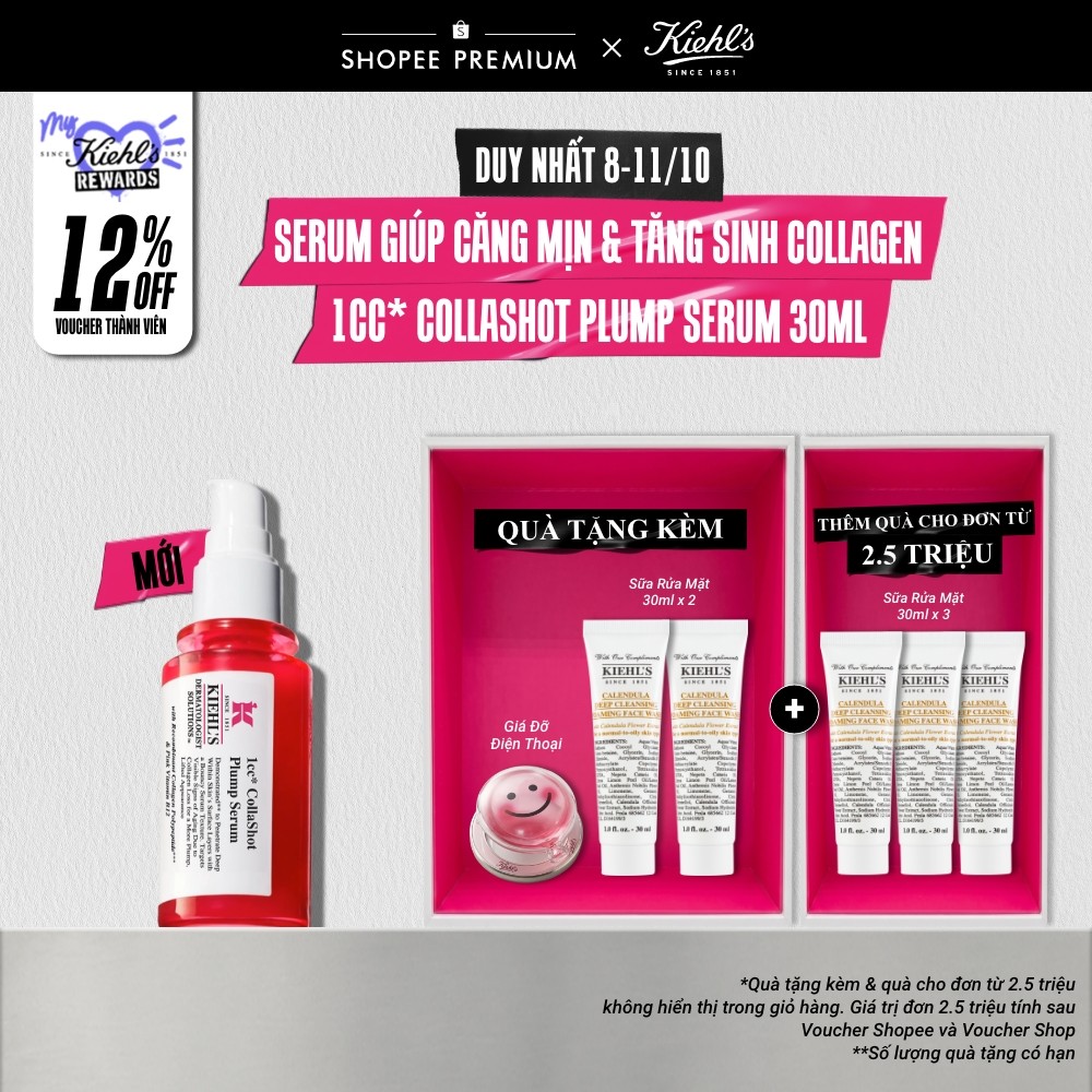 Serum giúp da căng mịn & tăng sinh collagen Kiehl’s 1cc CollaShot Plump Serum 30ml