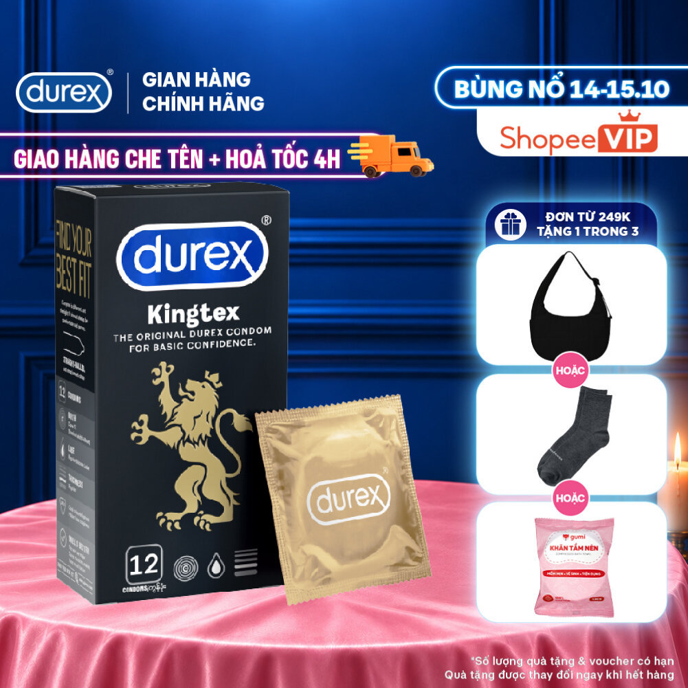 [HỎA TỐC 4H] Bao cao su Durex Kingtex ôm sát, bôi trơn, size 49mm, hộp 12 bao