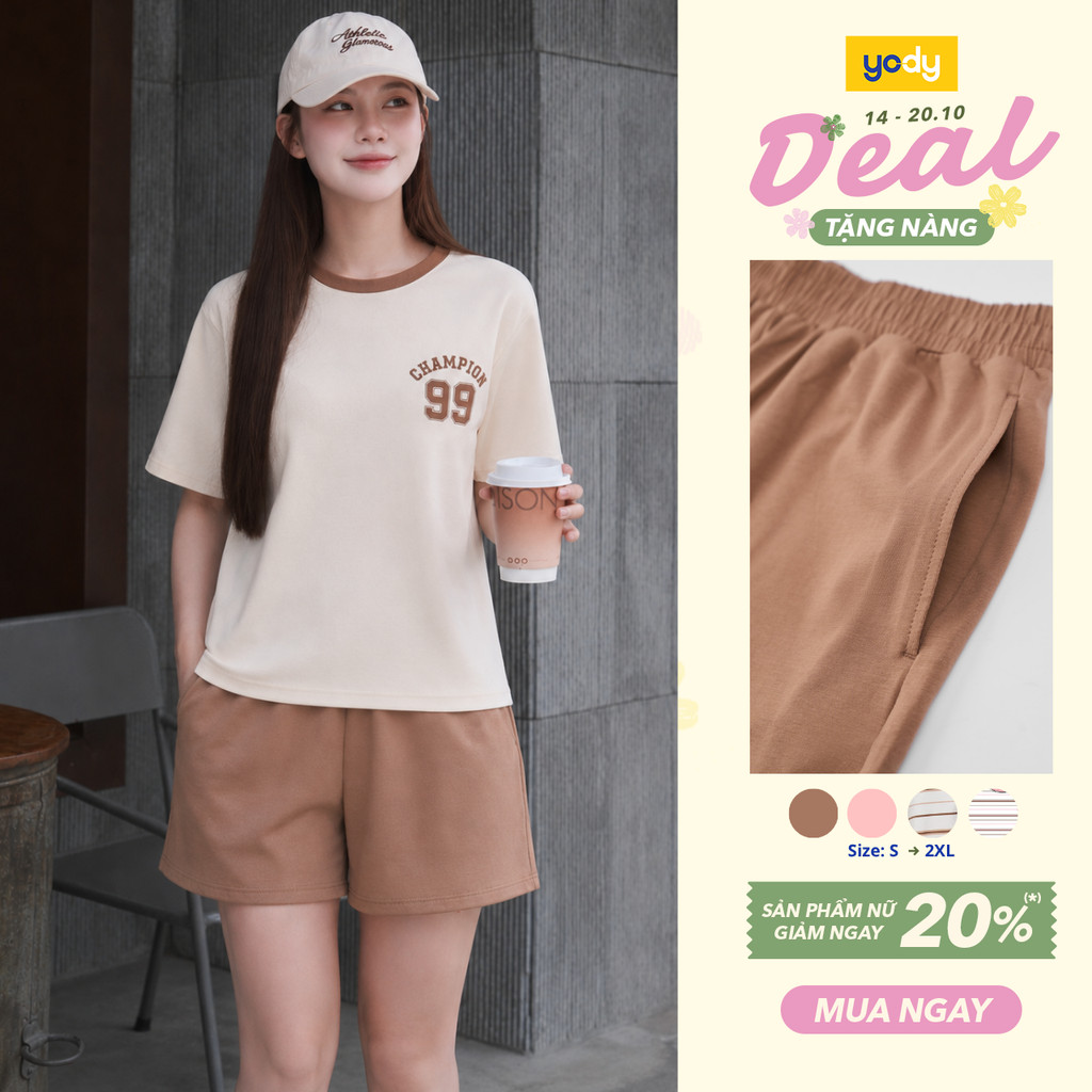 Bộ đồ thun nữ YODY set quần short áo phông chất cotton thoáng mát WCST26S016