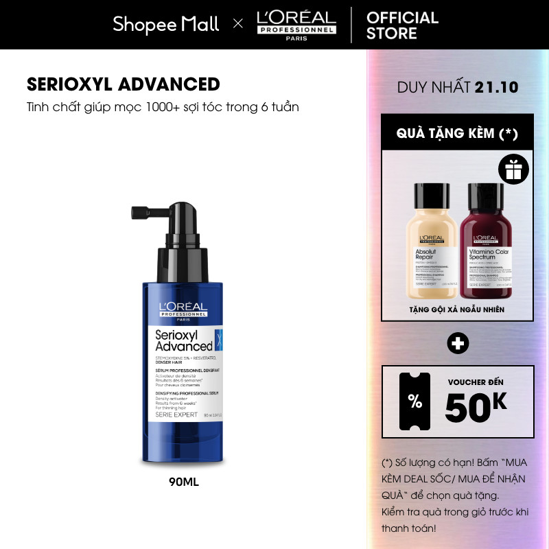 Tinh chất xịt tăng mật độ làm dày tóc chuyên nghiệp L'Oréal Professionnel Serioxyl Advanced 90ml - Dành cho tóc thưa