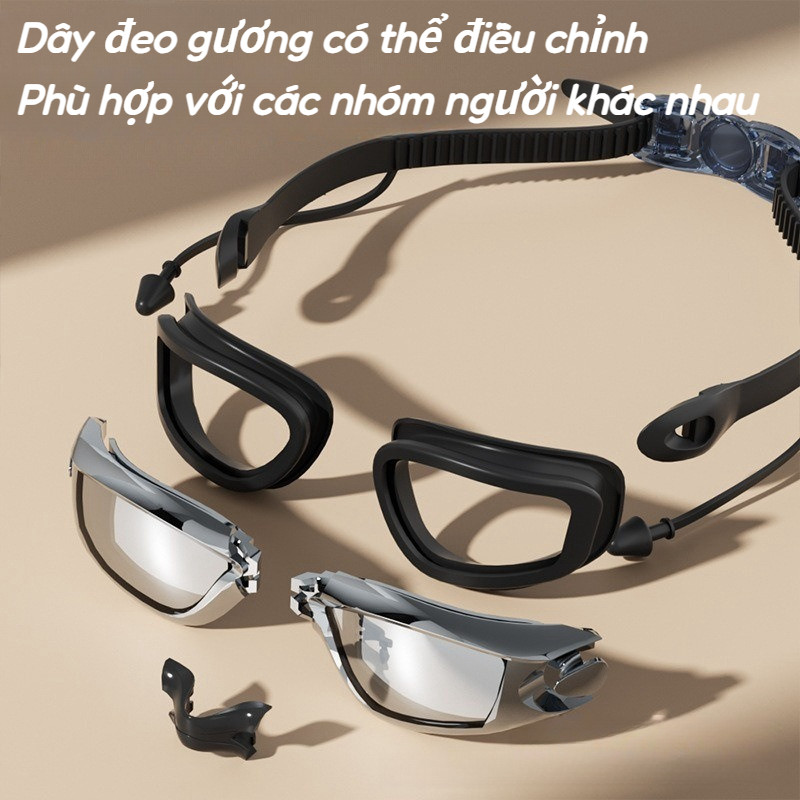Combo kính bơi tráng gương chống Hấp,mũ bơi, nút bịt tai, kẹp mũi chống sặc nước cho nam, nữ