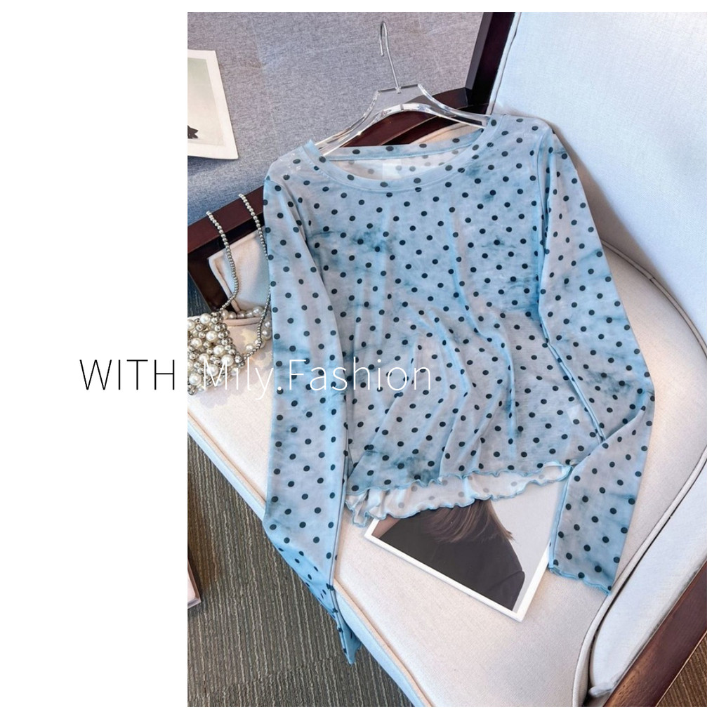 Milyfashion Slim-fit Slimmer Look Polka Dot Tie-Dye Gạc dài tay in hình mùa hè Gra