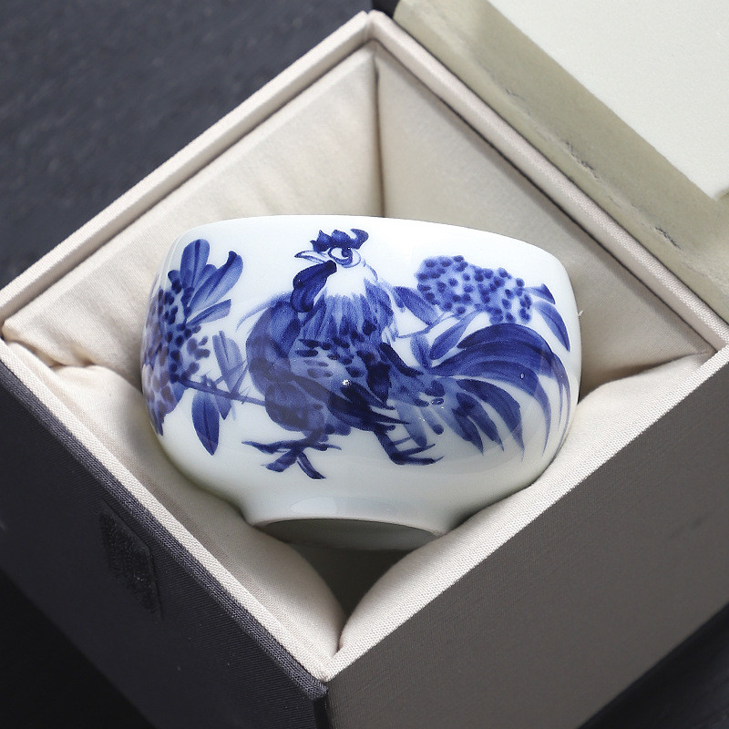 Nguyên Chất Vẽ Tay Màu Xanh Trắng Master Cup Cá Nhân Chuyên Dụng Uống Trà Cốc Đơn Cốc Trà Cá Nhân Cốc Trà Hộp Quà Tặng QLIG