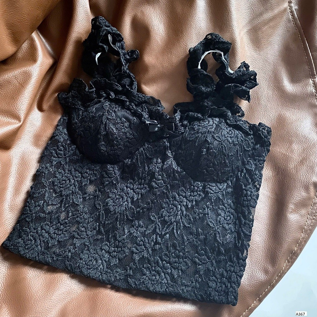 Áo hai dây croptop nữ, Áo ren hai dây form ôm body có mút nguc phong cách cá tính_A369