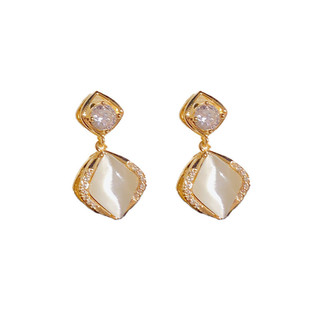 Bông tai thời trang từ bạc s925 và kim cương opal nhỏ, độc đáo và sang trọng