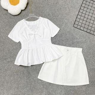 Set Áo váy Bigsize Nữ Gồm Áo Kiểu Peplum Cổ Tim Viền Bèo Kèm Chân Váy Kaki A315+CV11