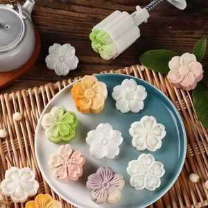 Set 4 Khuôn Nhấn Tay Làm Bánh Trung Thu Hình Hoa Anh Đào 3d