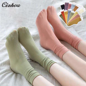 Tất CIZHOU Nữ Mỏng Ống Trung Bình Nhung Tất