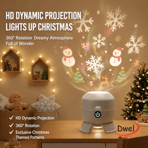 Đèn ngủ LED Giáng sinh DWEL, Đèn chiếu xoay chạy bằng USB hình bông tuyết, Đèn khí quyển có thể điều chỉnh độ sáng đại dương dưới nước sáng tạo để trang trí Giáng sinh
