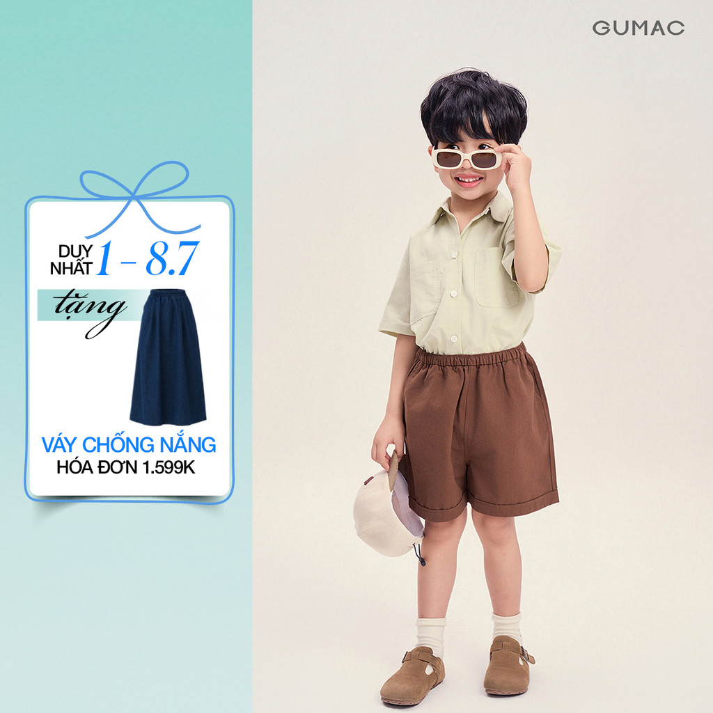 Quần Short Trẻ Em GUMAC Form A Lưng Thun Hai Túi Xéo Kaki Chéo Năng Động SHKG04030