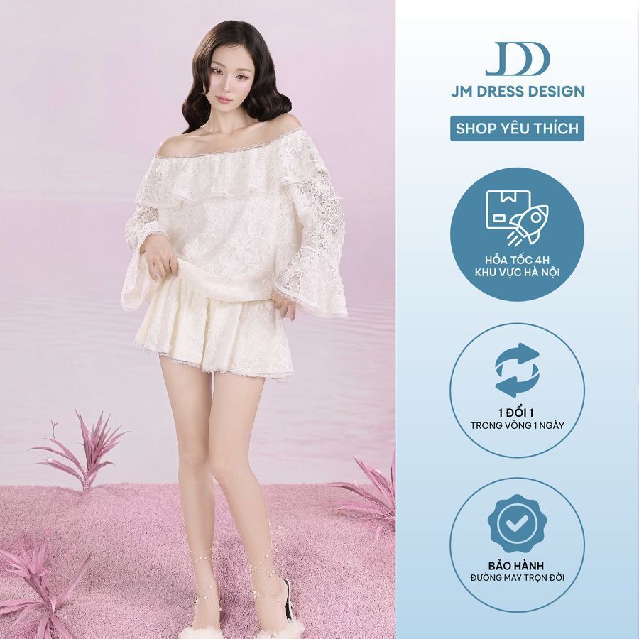 Đầm Ren Trễ Vai Tay Loe Phong Cách Cổ Tích Lãng Mạn 1S50.2507OG Thiết Kế Bởi JM Dress Design