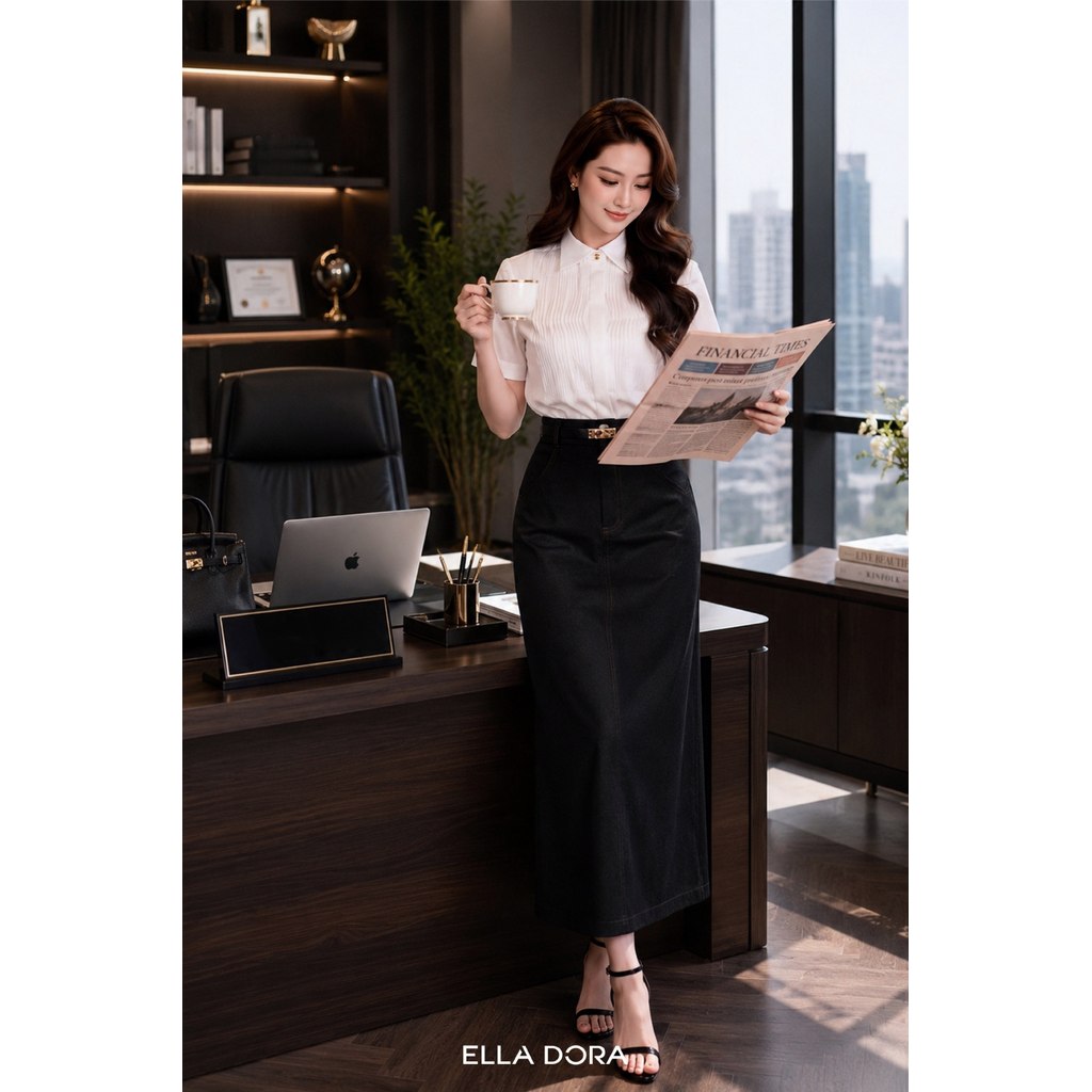 Áo sơ mi trắng nữ ELLA DORA ngắn tay thiết kế ly hợp cúc giấu form gọn thanh lịch công sở [SM170]