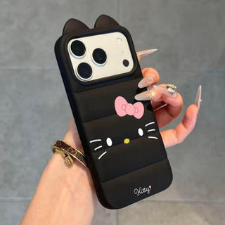 Ốp lưng nhựa mềm áo lông vũ tai mèo Hello Kitty nhiều sticker dễ thương, chống va đập bền lâu iPhone 12/13/14/15/16 Pro