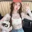 Áo sơ mi dài tay in hình tinh khiết Desire dành cho nữ mùa hè Pure Desire cổ tròn có dây buộc áo sơ mi chống nắng Sweet Spic