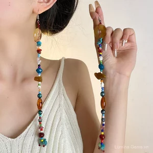 Phong Cách Dân Tộc Nhiều Màu Sắc Đá Tự Nhiên Đính Hạt Tua Rua Bông Tai Nữ Thiết Kế Niche Bông Tai Retro Bohemian