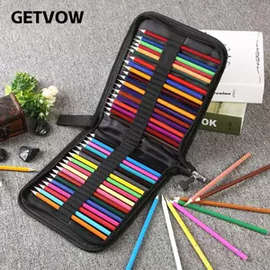 Túi đựng bút vải canvas GETVOW, 36/48/72 lỗ, gấp gọn, sức chứa lớn, màu đen, tặng kèm hộp đựng