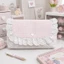 DONOVANQQ Túi lưu trữ ren kẻ sọc màu hồng, dễ thương có nắp đóng Hộp sắp xếp đa chức năng nhỏ gọn, với viền ren tinh tế Dây kéo vải mềm Gingham Hộp đựng bút chì ren du lịch