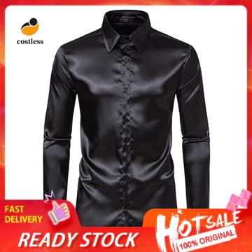 Áo sơ mi nam vừa vặn thông thường không tốn kém Áo sơ mi nam dài tay bằng lụa Satin Slim Fit Áo sơ mi công sở thông thường Áo sơ mi thời trang màu trơn Nút xuống Áo sơ mi ve áo cho văn phòng trang trọ