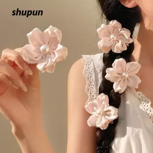 SHUPUN 4 Cái / bộ Kẹp Tóc Bên Cạnh, Mũ Satin Hoa Hồng Sakura Kẹp Tóc, Kẹp Tóc Hoa Hồng Thời Trang Nữ