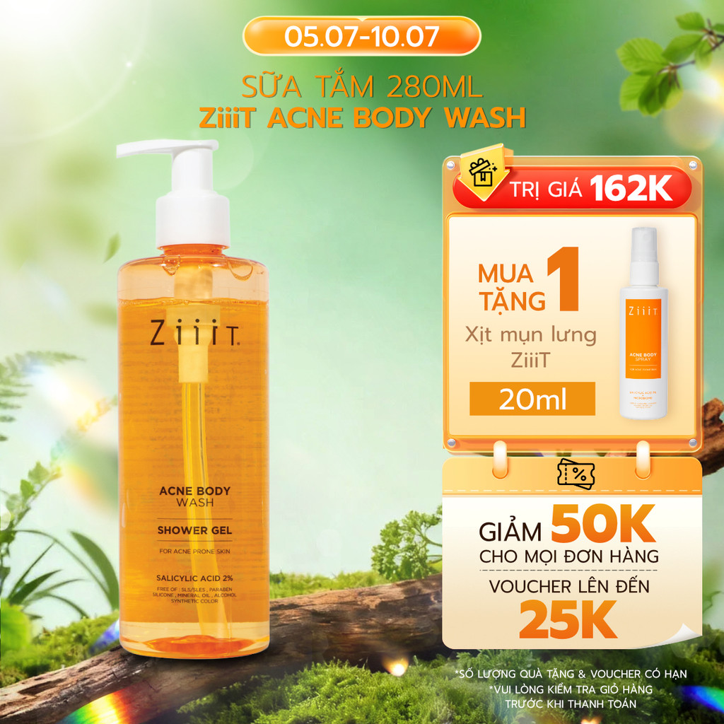 Sữa Tắm Giảm Mụn Lưng BHA 2% Kháng Khuẩn, Giảm Dầu Cho Da Nhạy Cảm ZiiiT 280ml