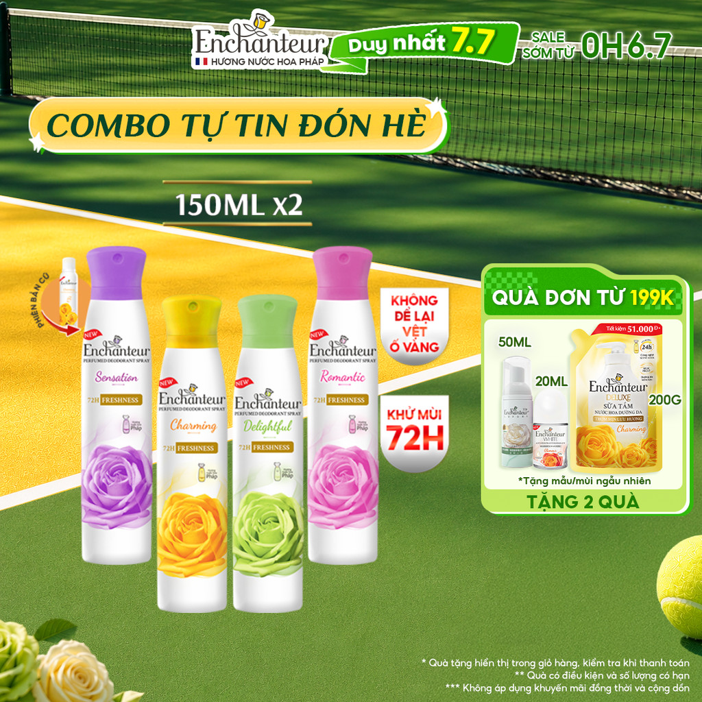 Combo 2 Xịt khử mùi Enchanteur khô thoáng 72 giờ, cảm giác tươi mát sảng khoái lâu dài 150ml