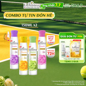 Combo 2 Xịt khử mùi Enchanteur khô thoáng 72 giờ, cảm giác tươi mát sảng khoái lâu dài 150ml