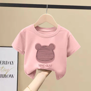 Áo thun ngắn tay Cotton nguyên chất cho bé gái in hình hoạt hình mùa hè cho bé gái dáng rộng thoáng khí cổ tròn hàng đầu hợp thời trang HIAS