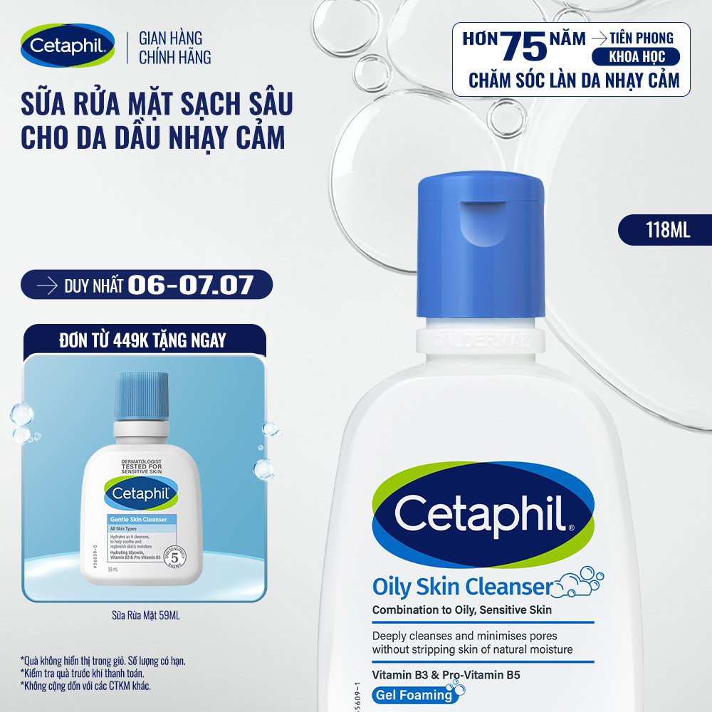 [LIVE] Sữa rửa mặt dịu lành cho da dầu nhạy cảm CETAPHIL OILY SKIN CLEANSER 118ML
