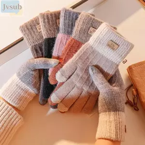 Găng tay mùa đông JVSUB, Găng tay dệt kim màu trơn dày, Găng tay ấm áp chống trượt thời trang cưỡi ngựa ngoài trời
