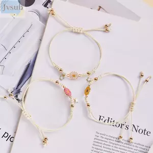 Vòng tay dệt tay JVSUB, Vòng tay hướng dương đơn giản, Vòng tay dệt tươi may mắn có thể điều chỉnh