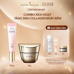 COMBO Kem dưỡng cải thiện chảy xệ ngăn ngừa lão hóa ELIXIR TOTAL V FIRMING CREAM 50g + Sữa chống nắng nâng tông ELIXIR S