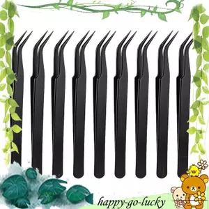 Bộ Nhíp Thủ Công 9 Mảnh, Thép Không Gỉ, Đầu Cong Trang Sức, Nối Mi
