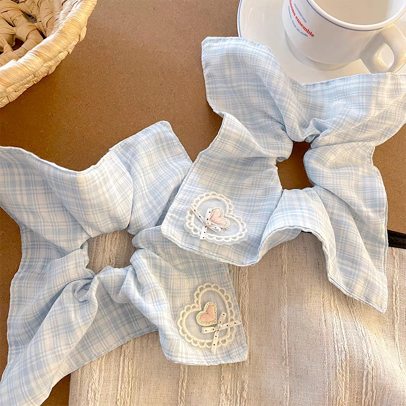 Trẻ Em Thêu Vuông Khăn Scrunchies Dây Tóc Phụ Kiện Tóc Đuôi Ngựa Cô Gái Cao Cấp