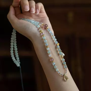 Dây chuyền hạt Aquamarine tự nhiên Dây buộc dây cổ nữ Dây chuyền áo len Chalcedony Vòng cổ Dây khóa đa năng Dây mặt dây chuyền II77.vn.8.25