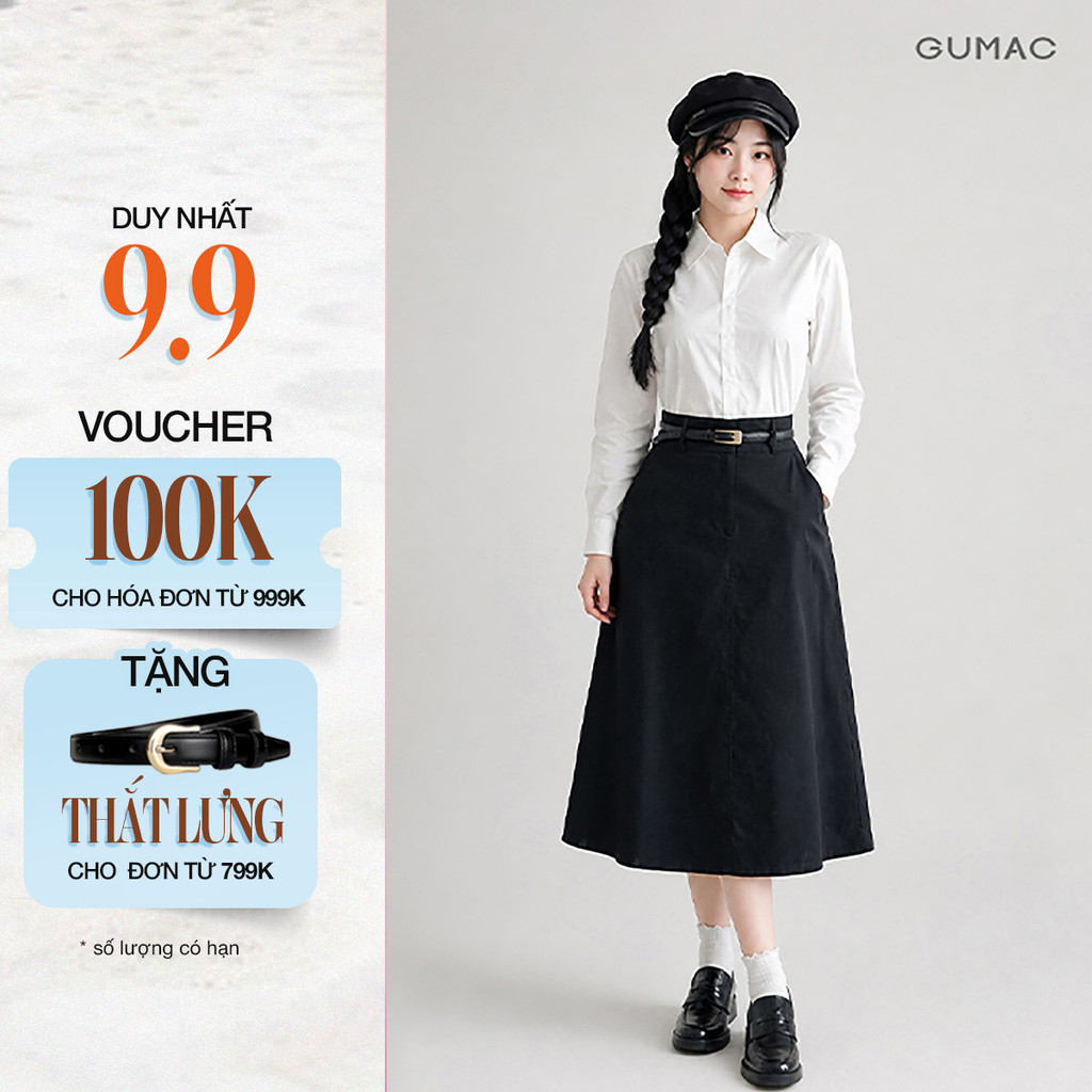 Chân váy A nữ Gmorning - GUMAC dáng midi phối đỉa công sở trẻ trung thanh lịch  YVG05072