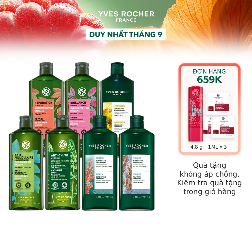 Dầu gội thiên nhiên Không Sulfate Không Silicone Yves Rocher Shampoo 300ml (nhiều phân loại)