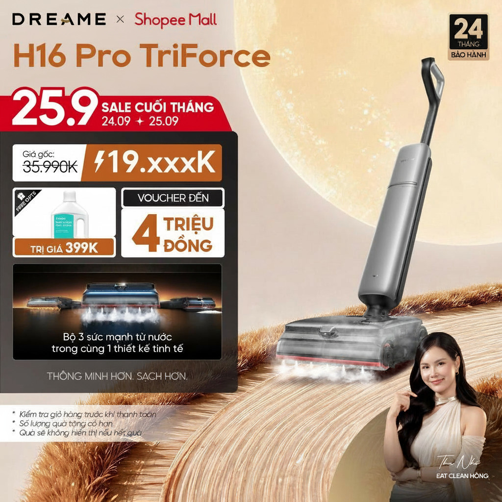 Dreame H16 Pro Triforce Máy hút bụi lau sàn hơi nước 200ºC | giặt nóng 95°C | lau sàn với bọt chuyên sâu | BH 24 tháng