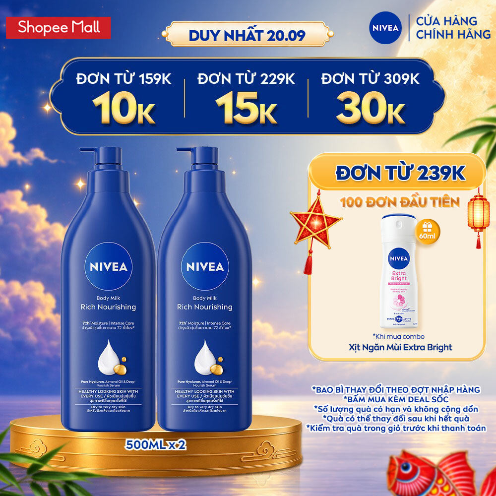 Sữa Dưỡng Thể NIVEA Dưỡng Ẩm Chuyên Sâu 72H | Thấm Nhanh (500 ml)/ Kem Body - 80212/80212x2