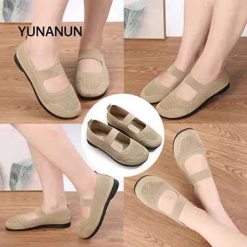 Giày đơn mũi vuông YUNAUN, Giày đế bệt nữ rỗng thoáng khí, Lưới đế mềm mùa hè trượt trên giày lười có thể gập lại Giày thường ngày dành cho nữ