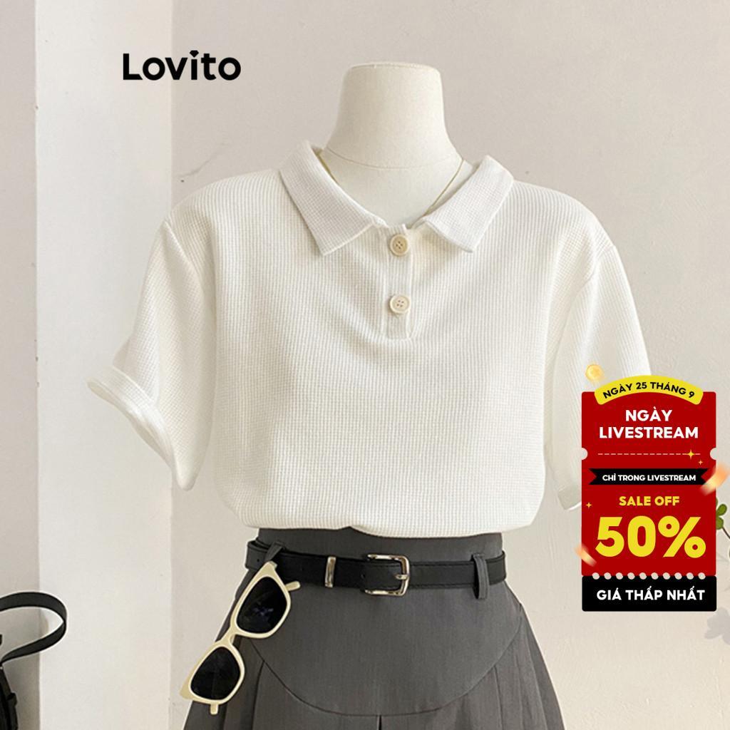 Lovito Phong cách thường ngày Áo Thun Polo Dáng Rộng Trơn Chất Liệu Dệt Kim Kiểu Waffle Dành Cho Nữ L68ED039 (nhiều Màu)