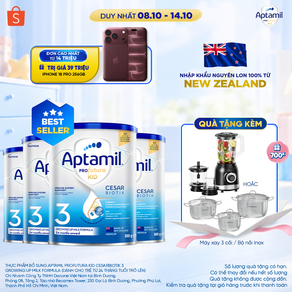 [MUA KÈM DEAL SỐC] CB4 Sữa bột Aptamil Kid Cesarbiotik New Zealand số 3 - Synbiotic đặc chế