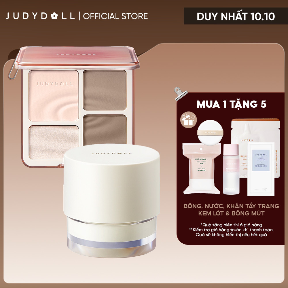 [Combo 2] Bảng Phấn Bắt Sáng Tạo Khối HIghlight & Kem Lót JUDYDOLL Mịn Da Bền Màu Dưỡng Ẩm Tiện Dụng
