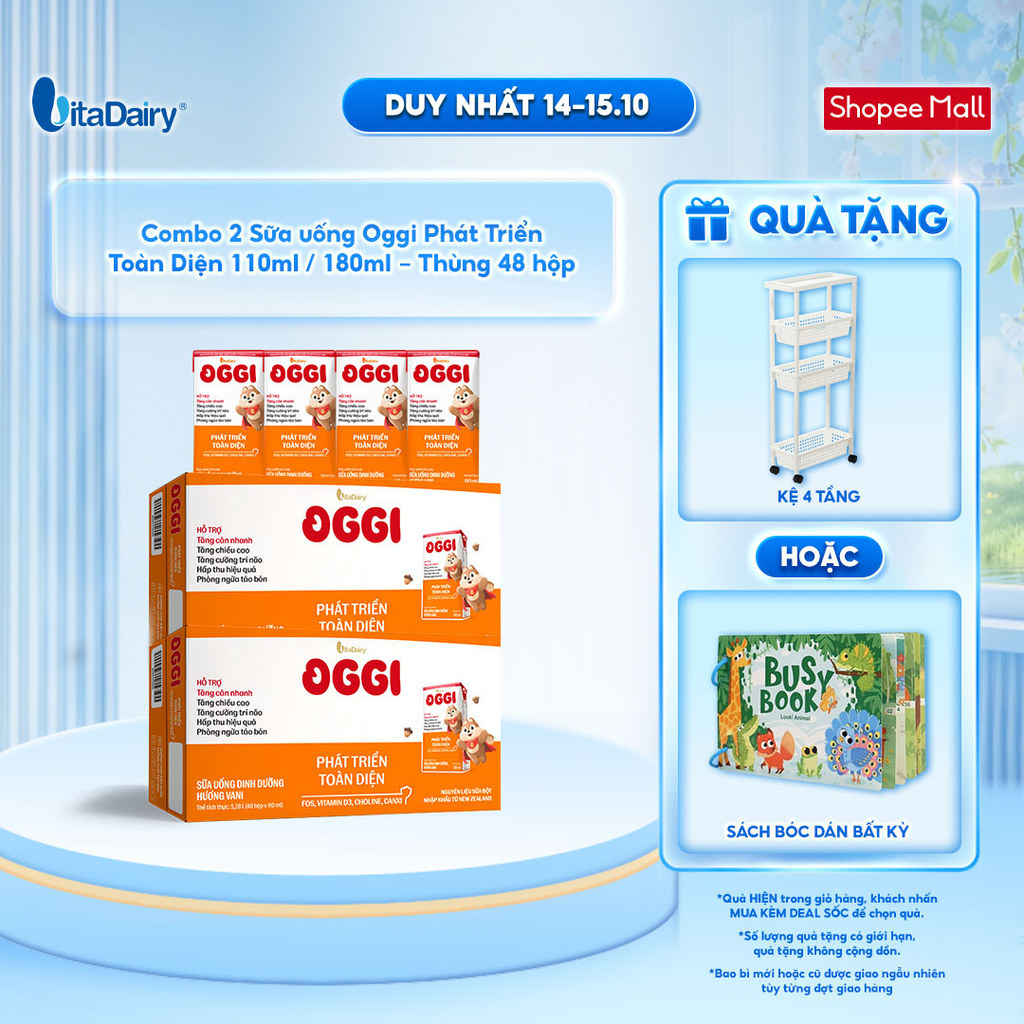[COMBO 2 THÙNG] Sữa uống Oggi Phát triển toàn diện - Hộp 110ml/180ml- Giúp bé tăng cân khoẻ, hỗ trợ phát triển toàn diện