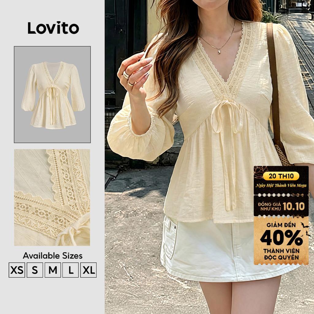 Lovito Áo sơ mi nữ phong cách nghỉ dưỡng mùa Xuân/Hè màu mơ thiết kế buộc dây dáng rộng BLK8TD257