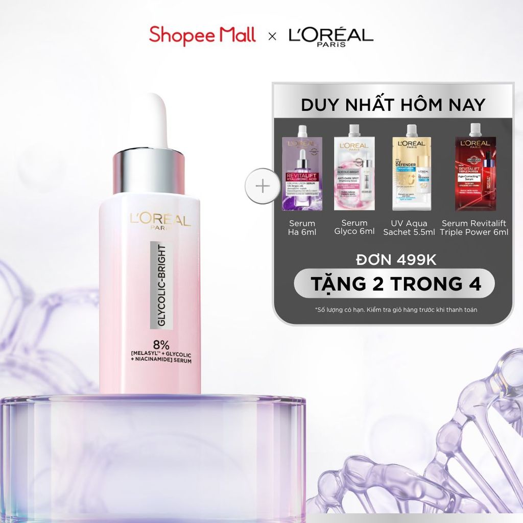 Serum Glycolic Melasyl 8% [Melasyl+Glycolic+Niacinamide] dưỡng sáng da, mờ thâm mụn & nám Loreal Paris 30ml